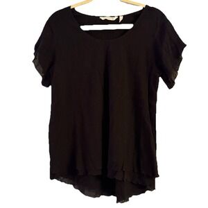 Soft Surroundings Cotton Gauzy‎ Top S Black Flutter Sleeve Layered Whimsy Goth